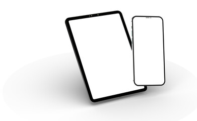 Obraz na płótnie Canvas Blank screen realistic tablet frame, rotated position, side view, top view. The tablet is at different angles. Layout of a universal set of devices