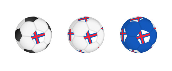 Collection football ball with the Faroe Islands flag. Soccer equipment mockup with flag in three distinct configurations.