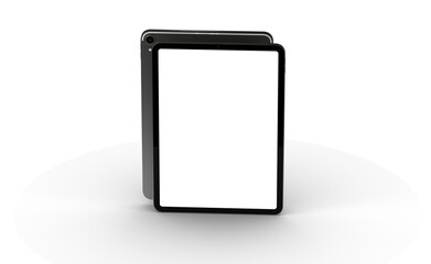 Blank screen realistic tablet frame, rotated position, side view, top view. The tablet is at different angles. Layout of a universal set of devices