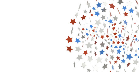Stars - Red white blue shiny confetti stars on white background, isolate, tricolor concept, independence and freedom day USA