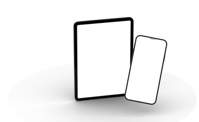 Fototapeta na wymiar Black tablet computer with blank screen, isolated on white background