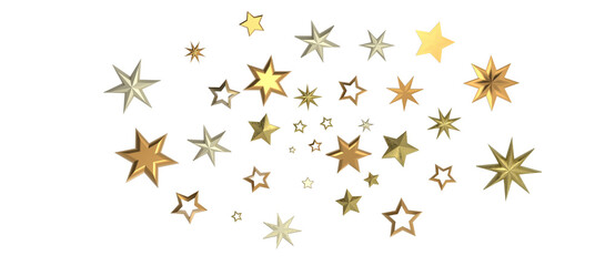 Banner with golden decoration. Festive border with falling glitter dust and stars.