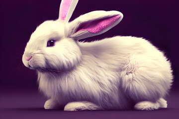 White Easter rabbit on a dark background - generative illustration Art