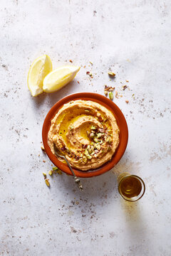 Red pepper hummus with lemon and paprika
