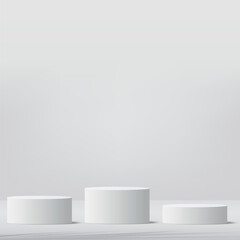 3d gray color podium and minimal white color wall scene. 3d podium minimal abstract background. Vector