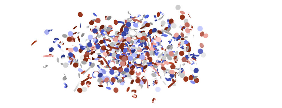 Confetti - Red white blue shiny confetti Confetti on white background, isolate, tricolor concept, independence and freedom day USA