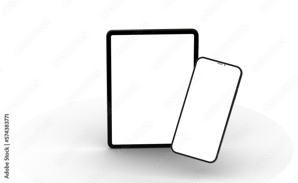 Aufkleber black tablet computer with blank screen, isolated on white background