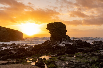 Rough seas at sunset on the Isle of Anglesey