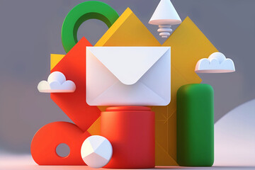 3D Rendering of an Envelope in a playful composition, Email Concept Wallpaper - Generative AI