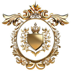 Golden Shield Royal Crest, Coat of Arms, with emblem and jewels.  Isolated on transparent background. Generative AI - 574384779