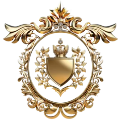 Fotobehang Golden Shield Royal Crest, Coat of Arms, with emblem and jewels.  Isolated on transparent background. Generative AI © Quardia Inc.