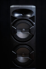 Hi fi sound system for sound recording studio. Big black speaker box with high fidelity components