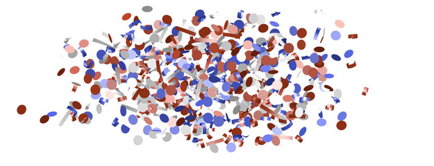 Confetti - Red white blue shiny confetti Confetti on white background, isolate, tricolor concept,