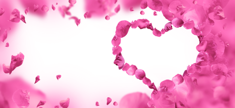 mother's day, heart background with rose petals on a transparent background.