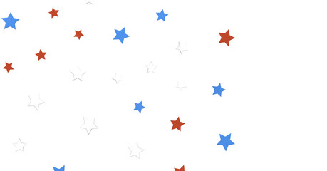 White banner with colorful stars.