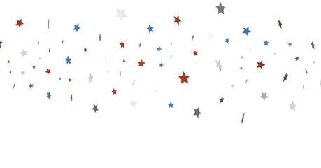 White banner with colorful stars.