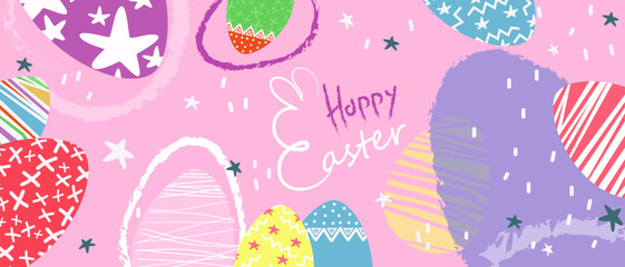 Happy Easter background in flat style. Idea for wallpaper, landing page, greeting leaflets.