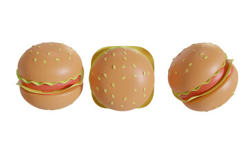 hamburger isolated on white background 3d rendering	