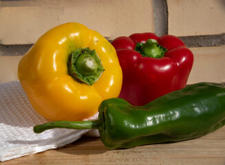 fresh Italian green and bell peppers yellow and red