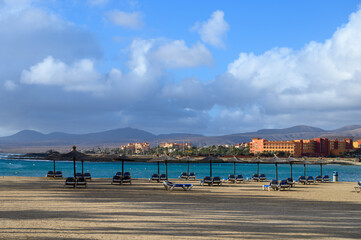 Winter vacation in Caleta de Fuste touristic village on Fuerteventura, Canary islands, Spain