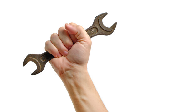 Wrenche in hand white background, concept for Labor Day in May.