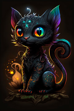Cartoon cat dragon. Dark fantasy Generative AI 