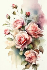 A bunch of pink roses. Watercolor painting.
Generative AI art.
