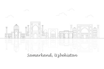 Fototapeta na wymiar Outline Skyline panorama of city of Samarkand, Uzbekistan - vector illustration