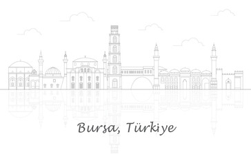 Fototapeta na wymiar Outline Skyline panorama of city of Bursa, Turkiye - vector illustration