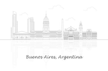 Plakat Outline Skyline panorama of city of Buenos Aires, Argentina - vector illustration