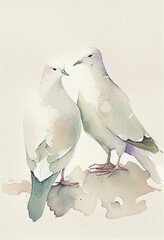 Two white pigeons in love. Watercolor painting.
Generative AI art.
