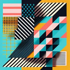 Fototapeta premium Abstract background shapes squares lines different colors Generative AI