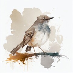 Bird Drawing on Branches Drawing Watercolor Generative AI