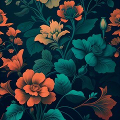 drawing flowers plants two colors black background Generative AI