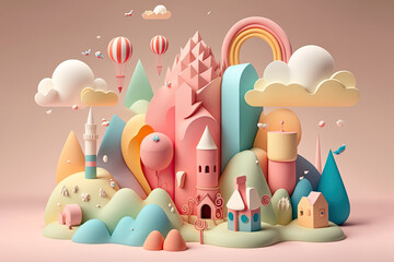 Cute children's town of marshmallows and sweets
