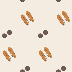 Obraz premium Boho clothes, glasses and sandals, seamless pattern, vector. Glasses and sandals on a beige background.