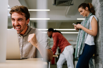 Programmers cooperating at IT company developing apps. People business work office concept