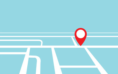 Map navigation red pointer on the road in perspective. Travel destination concept. Vector  illustration

