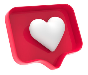 Like social media notification icon with heart symbol. Social media success concept - 3d rendering