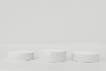 3D render illustration geometric minimal contemporary concept,white color circle podium or pedestal background and mock up design,empty space for product show display,copy space for advertising