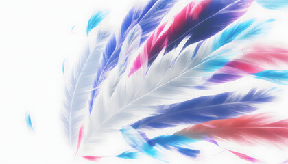 Obraz premium Beautiful prismatic feather texture background, multicolored pastel tinted blue feather texture