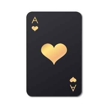 Black ace playing hearts golden card suit. Gambling card icon. A winning poker hand. Poker, gambling concept. Template for casino, web design. Vector illustration