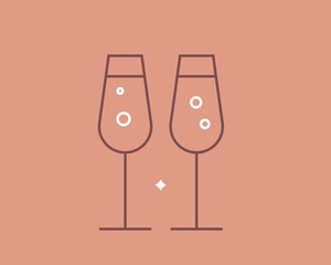 Concept of champagne in a flat style. Wedding thin line icon. Love editable stroke icon.  Vector illustration
