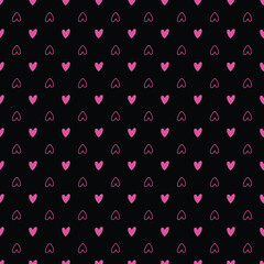 Bright pink fuchsia hearts seamless pattern swatch on black background. Emo aesthetic design for wallpaper, fabric, stationery, etc. - obrazy, fototapety, plakaty