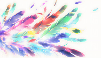 Beautiful prismatic feather texture background, multicolored pastel tinted blue feather texture