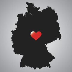 Map of Germany with heart silhouette. Vector