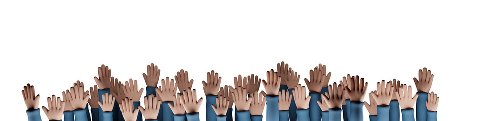 Group of hands reaching up isolated on transparent background.