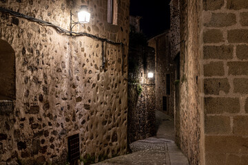 Night photographs of the old town of the monumental city of Cáceres, Extremadura, Spain. UNESCO World Heritage Site since 1986.