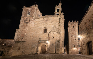 Night photographs of the old town of the monumental city of Cáceres, Extremadura, Spain. UNESCO...