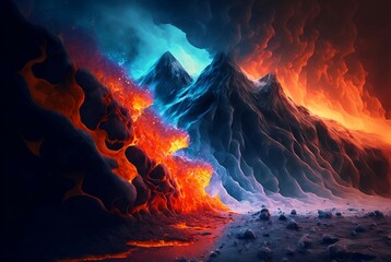 A colorful abstract background representing the contrast between lava with blizzard red,snow